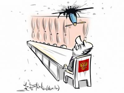 Путин и дроны. Карикатура: t.me/PetrenkoAndryi